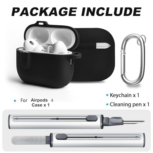 Compatible with AirPod 4 Case Cover with Cleaner Kit, Soft Silicone Cover for airpod 4 case Comes with Magnetic Lid Lock & Keychain-Solid for Women/Men,Black - color: C1-Magnetic Black