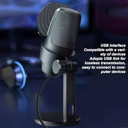 Gaming Microphone, USB PC Noise Cancellation Condenser Mic with Quick Mute for Gaming, Streaming Podcasts Videos Twitch, Discord (Black)