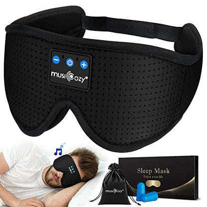 MUSICOZY 3D Sleep Headphones Bluetooth 5.4 Breathable Sleep Eye Mask | Cooling Fabric Lining with Blackout Design for Side Sleeper, HD Stereo Sound, 14 Hours Playtime for Sleep, Travel, Relaxation - color: Black