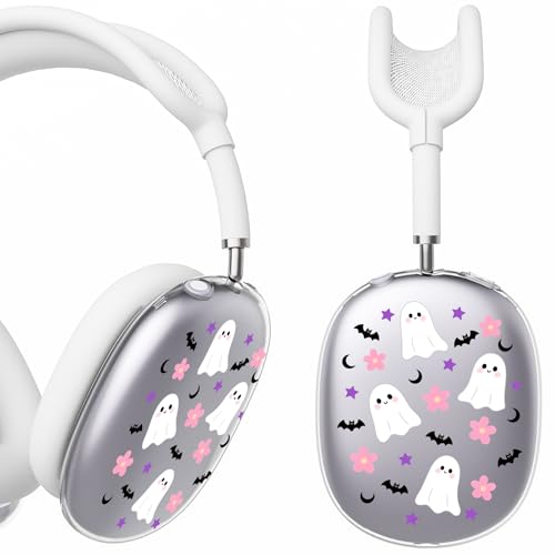 for AirPods Max Headphones Halloween Ear Covers for AirPods Max 2 | Cute Ghost Clear Ear Cups Cover | White Silicone Ear Pad Case Headband Cover for Apple AirPods Max 2/1 (2026/2024/2020) - color: Ghost L/White