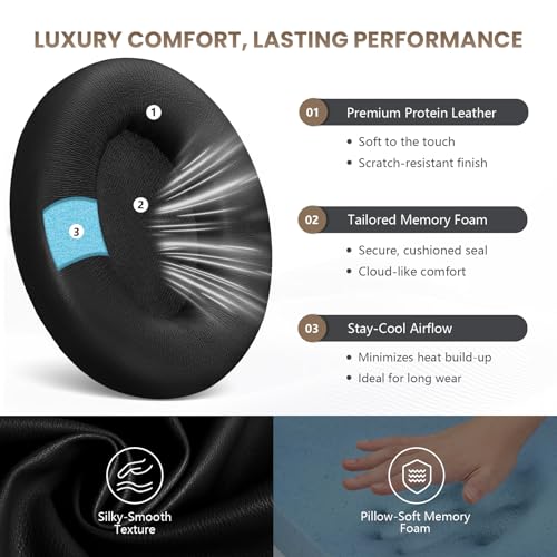 Studio Pro Headphone Ear Pads, Replacement Earpads/Cushions for Beats Studio Pro, with Premium Protein Leather, Resilient Memory Foam, Added Thickness - color: Black