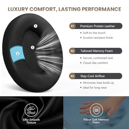 Studio Pro Headphone Ear Pads, Replacement Earpads/Cushions for Beats Studio Pro, with Premium Protein Leather, Resilient Memory Foam, Added Thickness - color: Black
