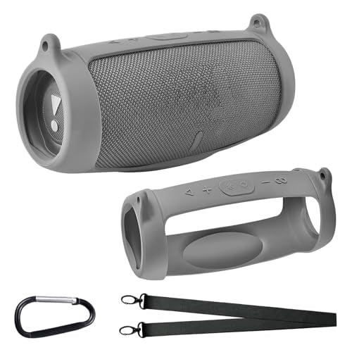 Silicone Case Cover for JBL Charge 5 Portable Bluetooth Speaker | Travel Gel Soft Skin,Waterproof Rubber Carrying Pouch with Strap (Grey) - color: Grey