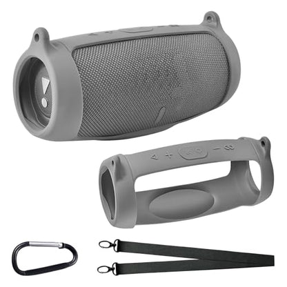Silicone Case Cover for JBL Charge 5 Portable Bluetooth Speaker | Travel Gel Soft Skin,Waterproof Rubber Carrying Pouch with Strap (Grey) - color: Grey