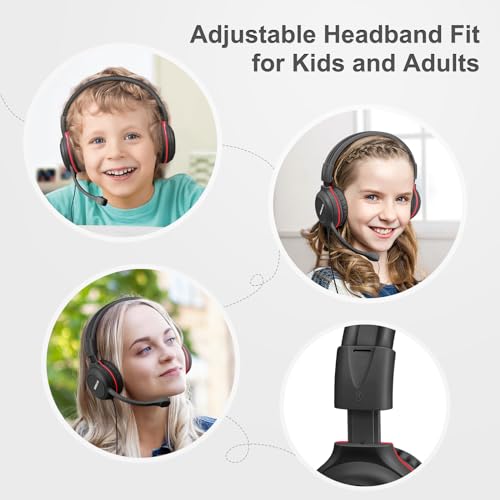 SIMOLIO Wired Headphones for School with Microphone, Stereo Kids Headphone with Flexible Swivel Boom Mic for Student K12 & Teacher & E-Learning, 3 Levels Volume Limiter Gaming Headsets for Boys, Girls - color: Graphite Black 3.5mm