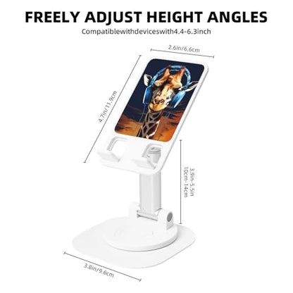 Giraffe wearing headphones Phone Stand for Desk Angle Height Adjustable Folding Cell Phone Holder Foldable Aesthetic Desktop Phone Stand Portable Cellphone Stand for All Phone Stand Smartphones - color: White
