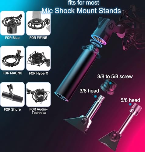 13 PCS Microphone Mount Mic Stand Adapter Parts Set - 3" Extension Tube, Aluminum Alloy 3/8 to 5/8, 1/4 to 5/8 Threaded Screw for Tripod Adapter, Shock Mount, Boom Arm, Projector, Black Anodized