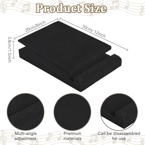 2 Pairs Studio Monitor Sound Isolation Pads Subwoofer Stand | High-Density Acoustic Foam for Vibration & Noise Reduction, Angled Speaker Riser for Home Studio, Desktop Speakers