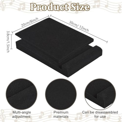 2 Pairs Studio Monitor Sound Isolation Pads Subwoofer Stand | High-Density Acoustic Foam for Vibration & Noise Reduction, Angled Speaker Riser for Home Studio, Desktop Speakers