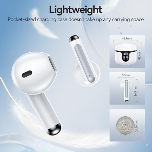 Wireless Earbuds, Bluetooth 5.4 Headphones HiFi Stereo with 4 HD Mic, 50H Playtime Bluetooth Earbuds with Dual LED Display, IPX7 Waterproof Wireless Earphones, Touch Control Ear Buds,USB-C,White - color: White