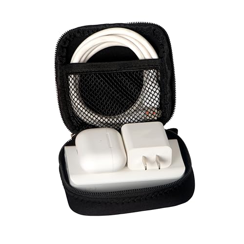 Mini Pouch for Organization, Soft Small Electronic Organizer Travel Storage Carrying Tech Bag Compatible with MagSafe Power Adapter, Laptop Accessories Cables, Cords, USB Drives, Earphones Black
