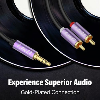 J&D 3.5mm Male to 2 RCA Phono Male Stereo Audio Cable, Aluminum Alloy Shell Gold-Plated RCA Audio Adapter Aux Cable, Purple, 3 Feet - color: Purple, size: 3 Feet