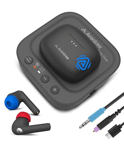 Avantree Aura Focus – Auracast Wireless TV Earbuds with Transmitter | Work with Auracast Hearing Aids, Dual Mode for TV & Phone Calls, Charging Dock, Volume Boost for Seniors & Hard of Hearing