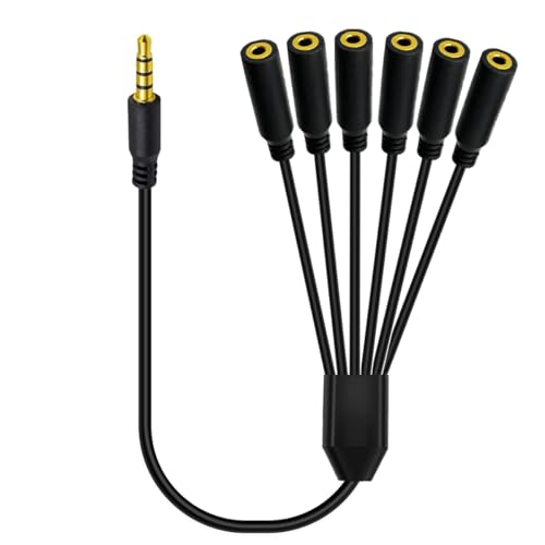 3.5mm Headphone Y Splitter Audio Cable (50cm) | 4Poles 1 to 6 Way 3.5mm (1/8") TRRS AUX Stereo Jack 1 Male to 6 Female Adapter Cord for Earphone,Headset,Laptop,Phone(6 Way) - style: 6 Way