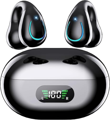 Paekole Clip On Headphones, Super Comfort Open Ear Bluetooth Earbuds for All Day Wear, Lightweight Bone Conduction Wireless Earbuds with Charging Case for Running