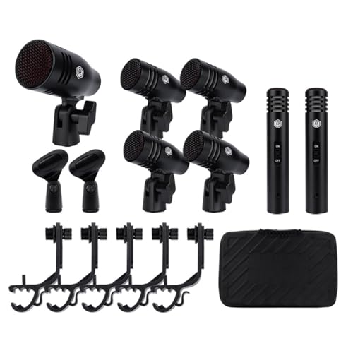 W IN-MIX 7 Piece Wired Dynamic Drum Mic Kit (Whole Metal)- Kick Bass, Tom/Snare & Cymbals Microphone Use for Drums, Vocal, Other Instrument Complete with Thread Clip, Mics Holder
