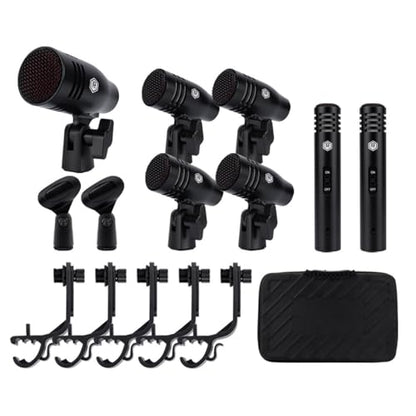 W IN-MIX 7 Piece Wired Dynamic Drum Mic Kit (Whole Metal)- Kick Bass, Tom/Snare & Cymbals Microphone Use for Drums, Vocal, Other Instrument Complete with Thread Clip, Mics Holder