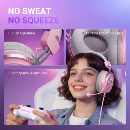 FIFINE USB Gaming Headset with Open Back Design, 7.1 Virtual Surround Sound, 53mm Dynamic Drivers, RGB Headphone with Handy Control Box, Detachable Boom Mic for PC, PS5, PS4, Laptop, Mac - H19P - color: Pink