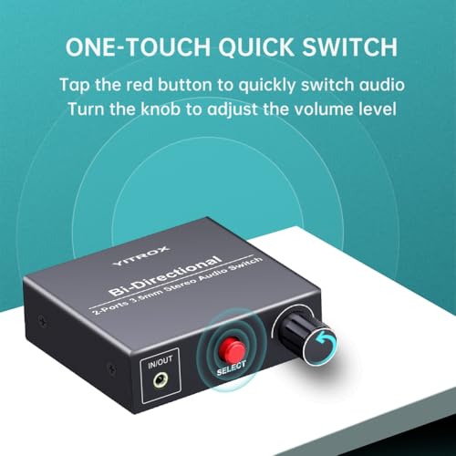 3.5mm Audio Switch, 2 in 2 Out Stereo Audio Switcher Suitable for PC/Laptop/Speakers/Headhphone and More