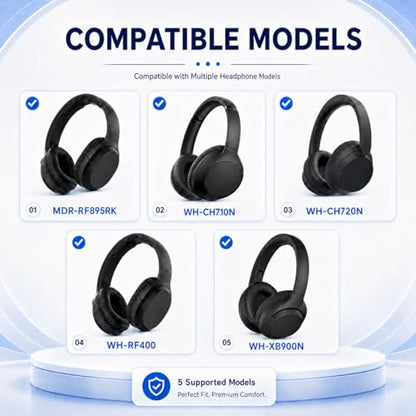 Replacement Ear Pads for Sony WH-XB900N/WH-CH710N/WH-CH720N/WH-RF400/MDR-RF895RK Headphones, Extra Thick Ear Cushions with Protein Leather＆Memory Foam - color: Blue