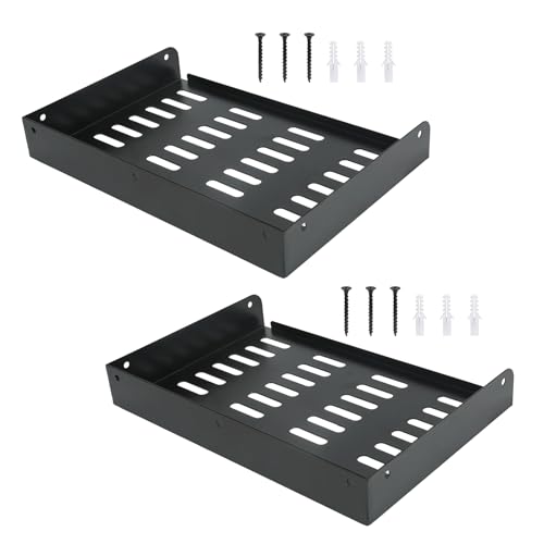 Metal Floating Shelf 12" x 8", 2 Pack Projector Shelf Wall Mounted WiFi Router Shelf for TV Components Speakers Game Console DVD Player