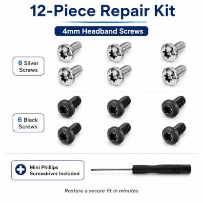 Replacement Headband Screws for Beats Studio 3, Studio 2, Studio 1.0, B0500 B0501, Studio Pro Headphone Headband Screws, Alloy Steel, Screwdriver Included 12pcs(6 Silver+6 Black)