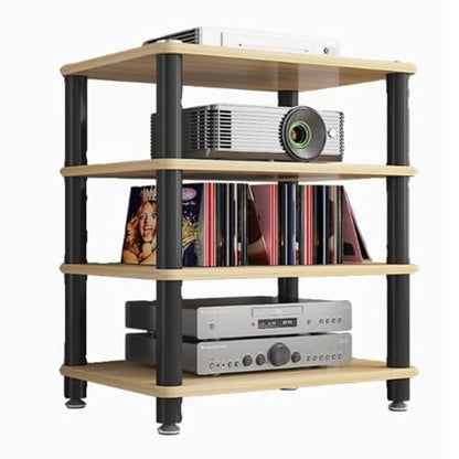 Media Storage Cabinet Rack Audio Tower, Modern Audio-Video Media Stand, 1/2/3/4-Tier Media Cabinet, Wood Stereo Cabinet(Yellow,4 Tier) - color: Yellow, size: 4 Tier