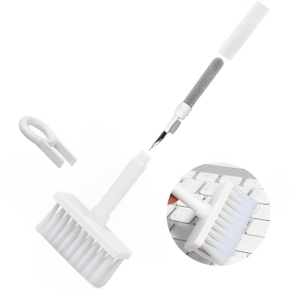 Soft Cleaning Brush 5 in 1 Multi-Function with Computer Cleaning Tools Kit (Key Remover, Flocking Sponge, Metal Pen Tip, High-Density Brush, Nylon Bristles). Cleaner kit for Keyboards, Earphones