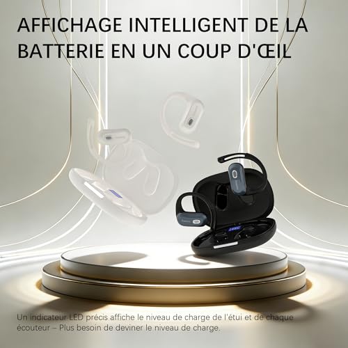 Open Ear Headphones Over Ear Earbuds with Earhook Directional Sound Bluetooth 6.0 Endurance Dual-Layer Silicone Comfort ENC Clear Calls, Waterproof Workout Earphones (Black) - color: Black