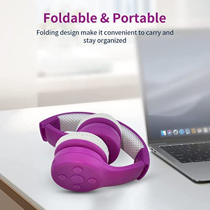 Toddler Bluetooth Headphones, Foldable Kids Wireless Headset with Built-in Mic, Volume Limiting Headphones, Comfort Ear Cushions for Children Online Learning, Travel & Entertainment (Purple) - color: Purple