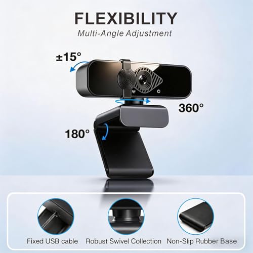4K Webcam with USB C Adapter and Privacy Cover – Built-in Microphone, Plug & Play for PC/Mac/Laptop/Desktop