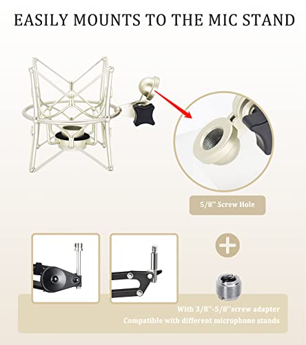 Microphone Shock Mount Anti-Vibration Mic Holder Spider Recording Mic Shockmount Stand Compatible with Neumann U87 Ai, U89 i and TLM 67 (Champagne)