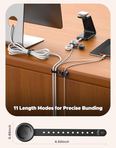 8 Pack Cord Organizer Clips with Silicone Cable Ties [2 in 1], Magnetic Cable Organizer [Smooth Adjustable & 1s Lock], Strong Adhesive Cord Holder Wire Organizer Keeper for Nightstand Desk