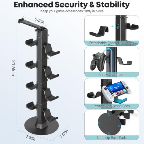 Controller & Headset Holder Stand for Desk, with Charger Cable Organizer Headphone Stand for PS5/ Xbox/ PS4/ Switch, Metal Base Controller Hanger Hook for Storage Earphones, Game Console, Mobile Phone - size: 4 Tiers