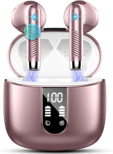 Wireless Earbuds, Bluetooth Headphones V5.4 Stereo Bass Ear Buds with ENC Noise Cancelling Mics,56H Bluetooth Earbuds with LED Display Charging Case, IP7 Waterproof Earphones for Android iOS【Mini】 - color: A-Pure gold