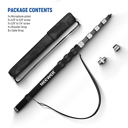 NEEWER Upgraded Microphone Boom Pole, 9.8ft/300cm Telescopic Carbon Fiber Mic Boom Arm with 5 Sections, 1/4” 3/8” 5/8” Screw Adapters, Cable Straps, Shoulder Strap & Storage Bag, MS-300C - style: MS-300C