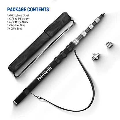 NEEWER Upgraded Microphone Boom Pole, 9.8ft/300cm Telescopic Carbon Fiber Mic Boom Arm with 5 Sections, 1/4” 3/8” 5/8” Screw Adapters, Cable Straps, Shoulder Strap & Storage Bag, MS-300C - style: MS-300C