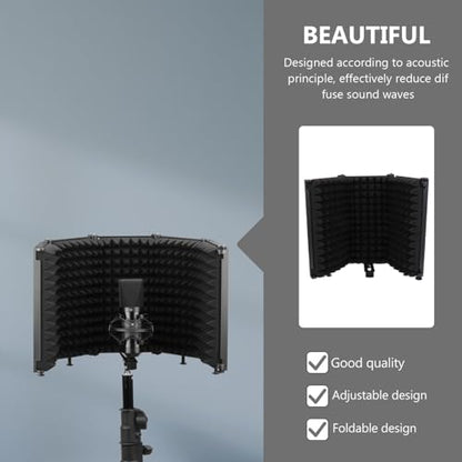 Cabilock Portable Folding Microphone Isolation Shield with Three Panels Combination and Adjustable Angle, Black Mic Windproof Sound Absorber Panel for Studio and Personal Recording