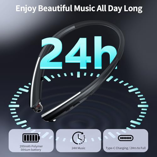 Neckband Bluetooth Headphones, Wireless Retractable Headset with Mic, IPX5 Sweatproof Earphones, Noise Cancelling Earbuds | 22H Playtime for Sports/Running/Driving (Black) - color: BLACK