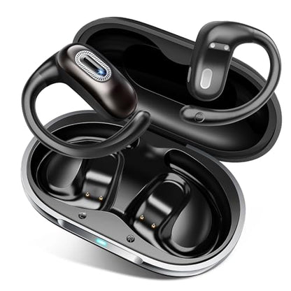 Qecnato Open Ear Headphones, Bluetooth 5.4 Earbuds, 50H, Air Conduction Ear Buds, HD Stereo Bass Over Ear Earphones with Earhooks, Ultra-Comfort Secure Fit, IPX7 Waterproof Headset for Working Sports | Air conduction, HD stereo bass, over-ear earhooks for