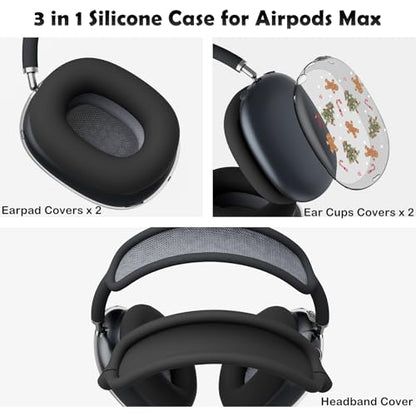 for AirPods Max 2/1 Headphones Cute Christmas Tree Ear Covers | Gingerbread Man Clear Ear Cups Cover | Black Silicone Ear Pad Case Headband Cover for Apple AirPods Max 2/1 (2026/2024/2020) - color: Gingerbread Man C/Black
