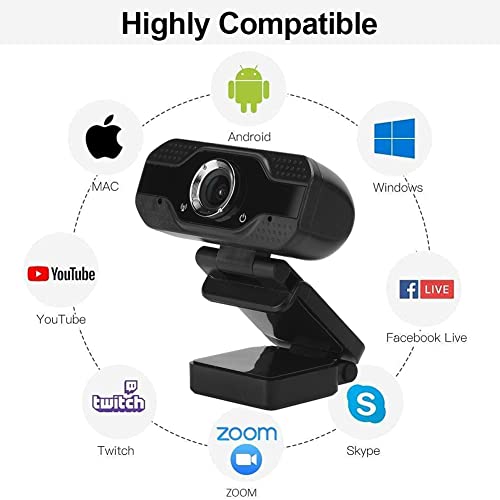 Zopsc 1080P USB Webcam with Microphone for Video Calling | Desktop Computer Camera, Plug and Play, 2MP HD, Built in Noise Reduction Mic, Compatible with PC Laptop