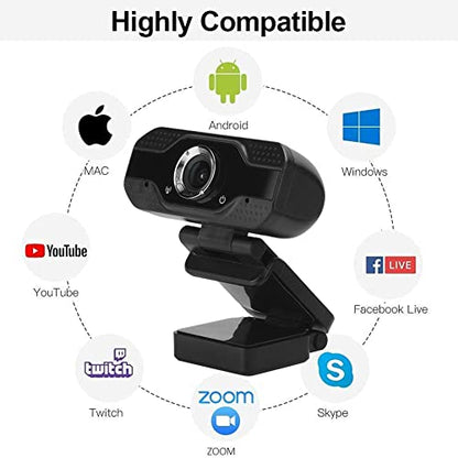 Zopsc 1080P USB Webcam with Microphone for Video Calling | Desktop Computer Camera, Plug and Play, 2MP HD, Built in Noise Reduction Mic, Compatible with PC Laptop