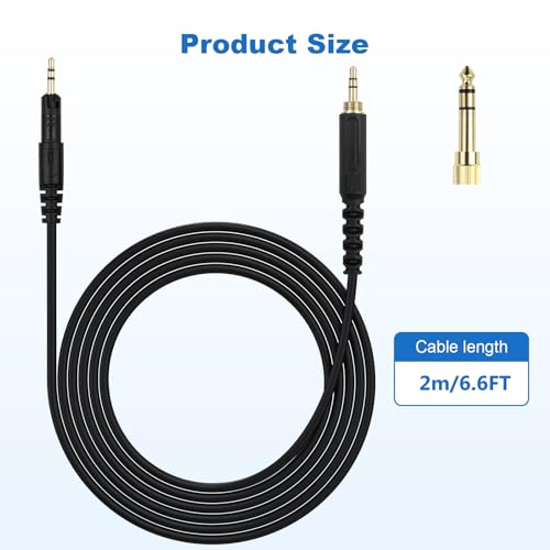 Replacement ATH-M50x Cable Aux Cord Compatible with Audio Technica ATH-M40x, ATH-M50x, ATH-M70x, ATH-M60x, 2.5mm to 3.5mm Headphones Audio Cord with 6.35mm Adapter, 6.6FT