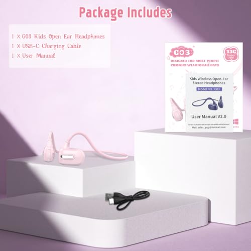 BANIGIPA Kids Headphones, Open Ear Headphones for Teens Child Boys Girls | Wireless Bluetooth 5.4 Headset w/ Built-in Mic for School/Tablet/Travel, 13g Ultra-Light, 85dB Protect Hearing, 10H Playtime - color: G03-Pink