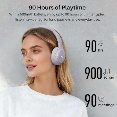 TOZO HT3 Hybrid Noise Cancelling Wireless Headphones, 90H Over Ear Headset | Hi Res Audio, AI Voice Assistant, Dual Device Connection, 32 Custom EQs, Built In 5 Mics, ANC, Foldable with Case - color: Purple