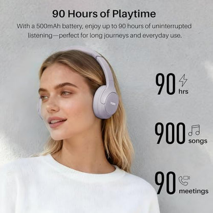 TOZO HT3 Hybrid Noise Cancelling Wireless Headphones, 90H Over Ear Headset | Hi Res Audio, AI Voice Assistant, Dual Device Connection, 32 Custom EQs, Built In 5 Mics, ANC, Foldable with Case - color: Purple