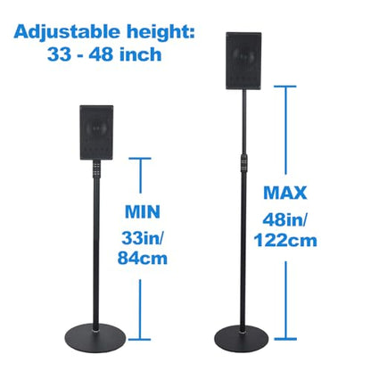 Speaker Stands, Adjustable Height from 33" to 48", 2 Packs | All Metal Speaker Stands Pair for Small Speakers，Holds up to 8.8 lbs,Easy DIY Assembly,HD-718,Black