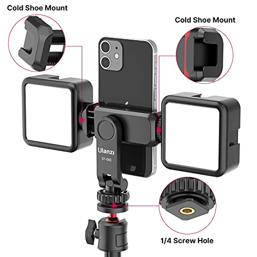 ULANZI ST-06S Phone Tripod Mount, Universal Phone Mount w 2 Cold Shoe | 1/4" Screw, 360° Rotates 180° Tilts, Adjustable Cellphone Clip Clamp Holder for Tripod, Camera, iPhone 17/16/15, Android