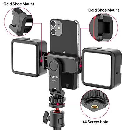 ULANZI ST-06S Phone Tripod Mount, Universal Phone Mount w 2 Cold Shoe | 1/4" Screw, 360° Rotates 180° Tilts, Adjustable Cellphone Clip Clamp Holder for Tripod, Camera, iPhone 17/16/15, Android